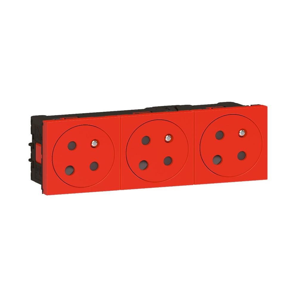 gniazdo MOSAIC 3X2P+Z Z BLOKADĄ PODŁĄCZ PRZEZ ZACISKI AUTOMATYCZNE-6 MODUŁÓW CZERWONE 16A-250V, Legrand