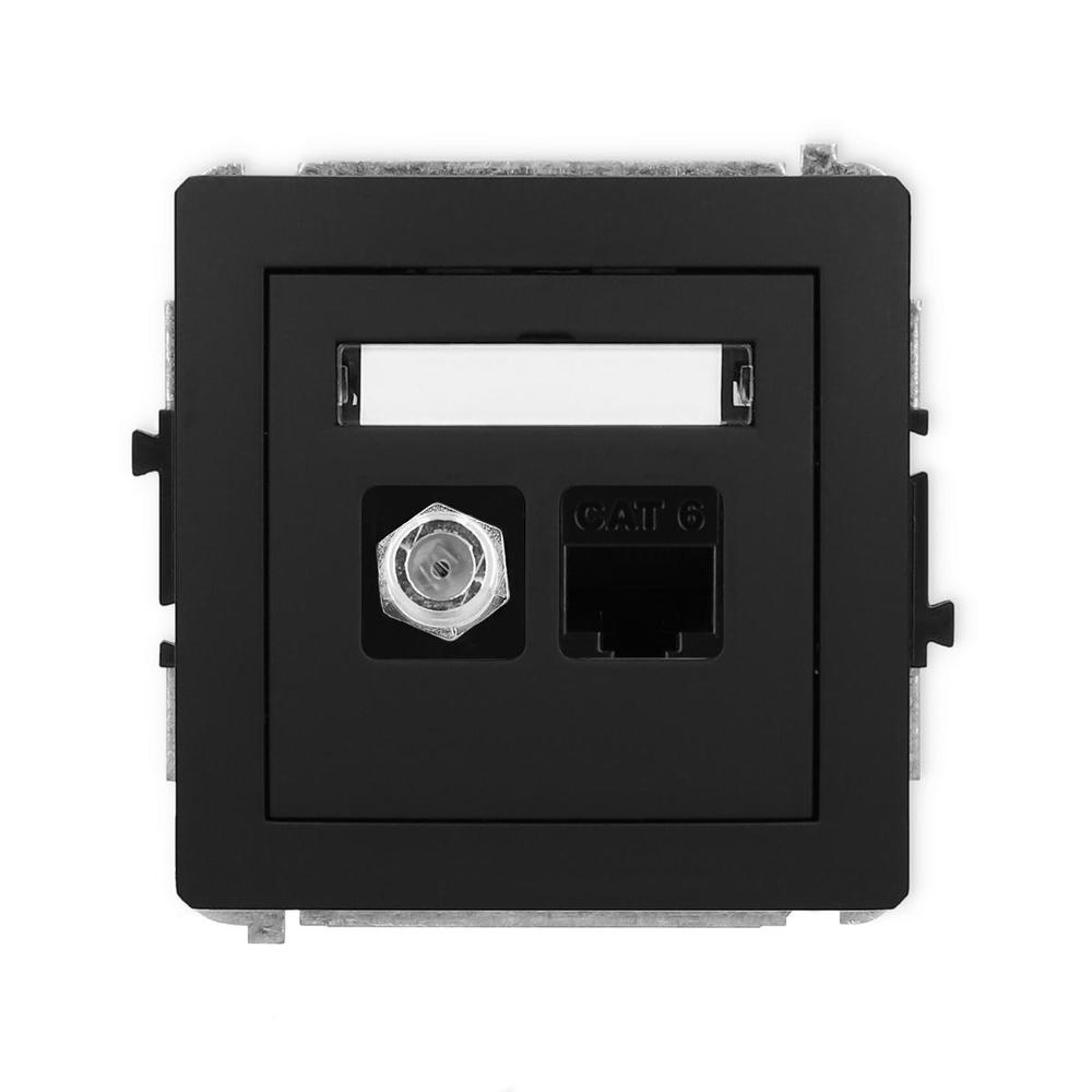 mechanizm DECO gniazda antenowego poj. IP20  typu F (SAT) + gniazda komp. poj. 1xRJ45, kat. 6, 8-stykowy czarny mat
