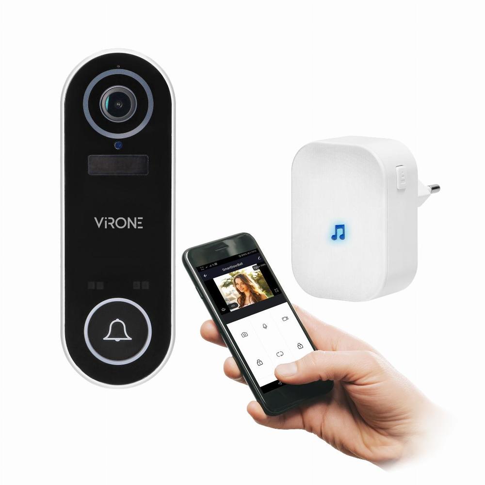 bezprzewodowy wideo dzwonek LAYO z kamerą wideo Full HD, WiFi, IP65, akumulator, komunikacja ze smartfonem z aplikacją Tuya, w zestawie dzwonkowy odbiornik sieciowy, 60 dzwonków