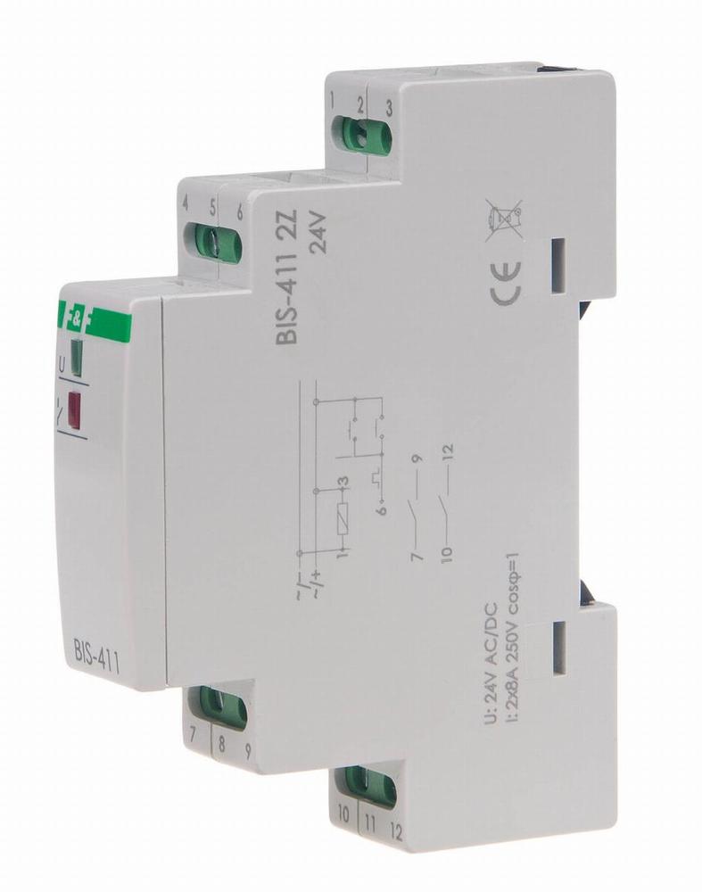 Przekaźnik bistabilny 9÷30 V AC/DC 2Z BIS-411 2Z 24V, montaż na szynie DIN