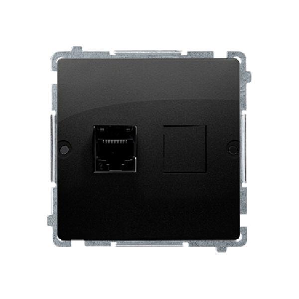 SIMON BASIC WMUK-0510F2-Y011 gniazdo komputerowe  pojedyncze RJ45 , kat. 5e (moduł). Montaż gniazda na wkręty do puszki; czarny