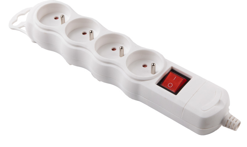 gniazdo wtyczkowe GN-470WS/B ECO  przenośne czterokrotne 4x2p+Z z wyłącznikiem 16A, 250V, rozbieralne; ECO biały