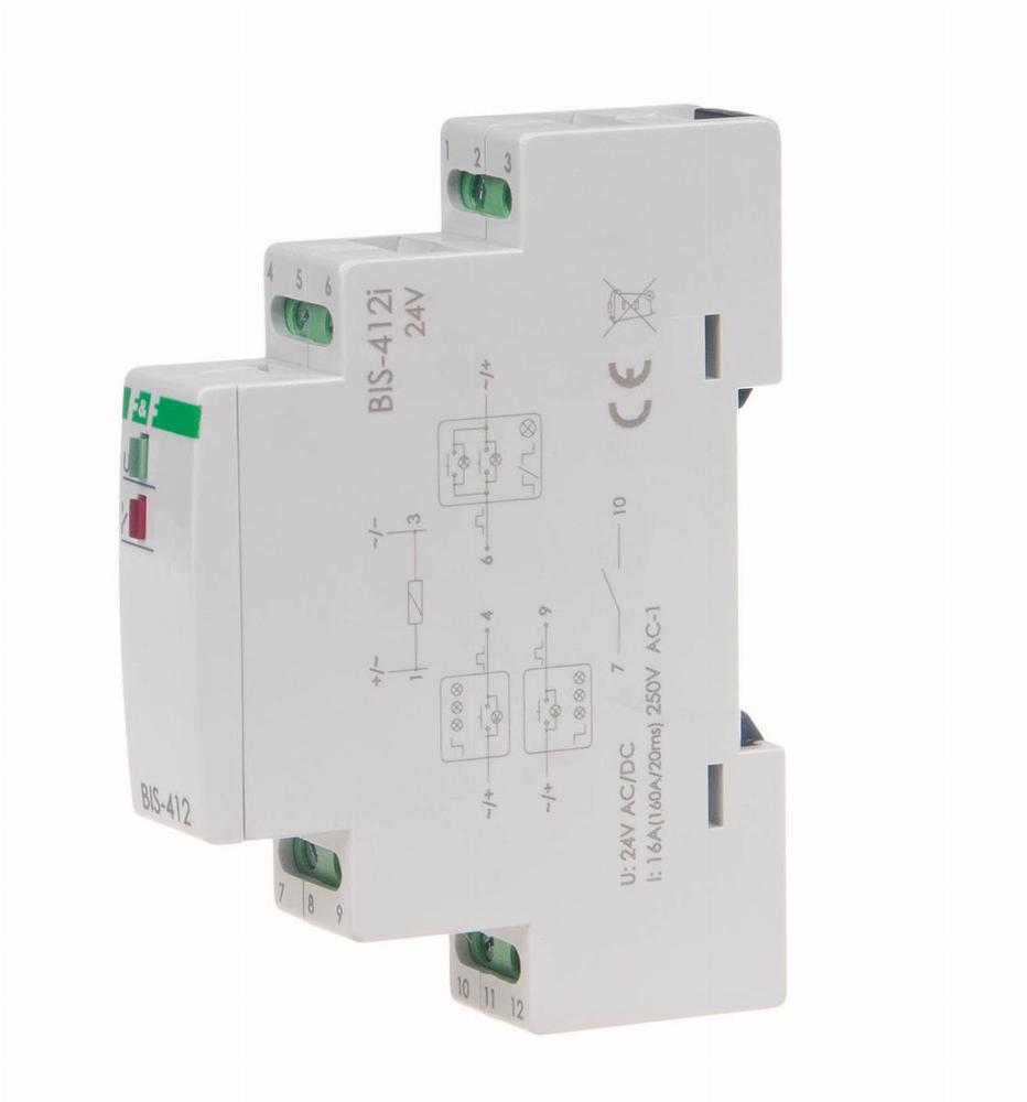 przekaźnik bistabilny grupowy 9÷30 V AC/DC, na szynę DIN, z przekaźnikiem inrush 160A/20ms