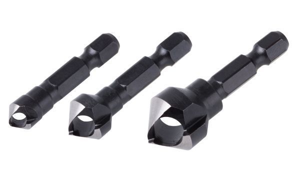 zestaw pogłębiaczy 8, 12, 16 mm Wolfcraft - z wyrzutnikiem, trzpień 6-kątny, Wolfcraft