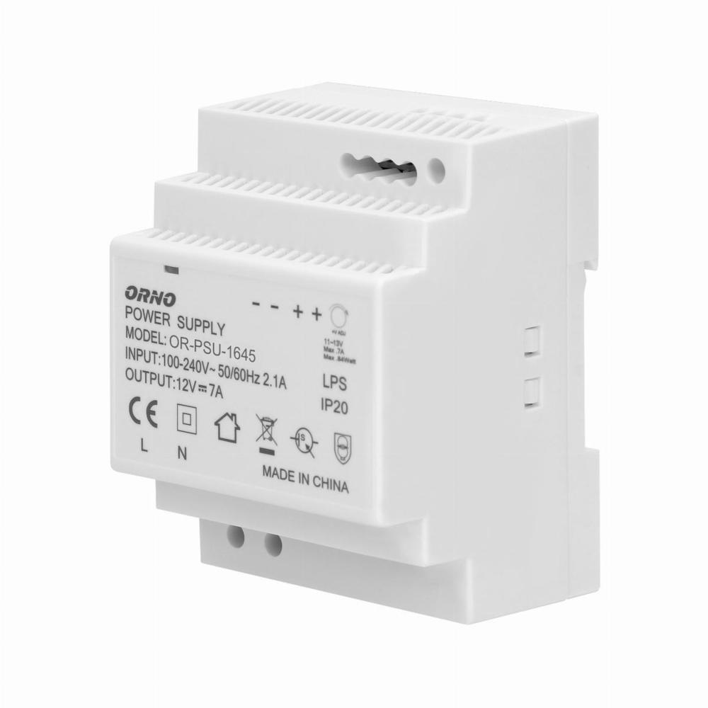 zasilacz na szynę DIN 12VDC, 7A, 84W, szerokość 4 moduły