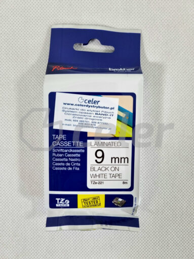 taśma TZ221 9mm czarny napis/biale tlo