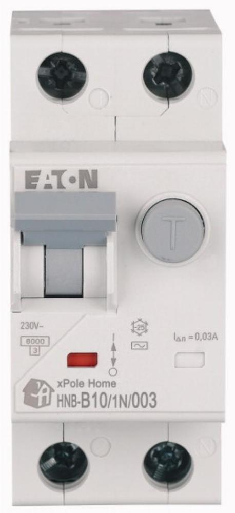 HNB-B10/1N/003 Wyłącznik kombinowany 6kA, In=10A, I?N=0,03A, char. B, typ AC, 1+N bieg. Seria HNB