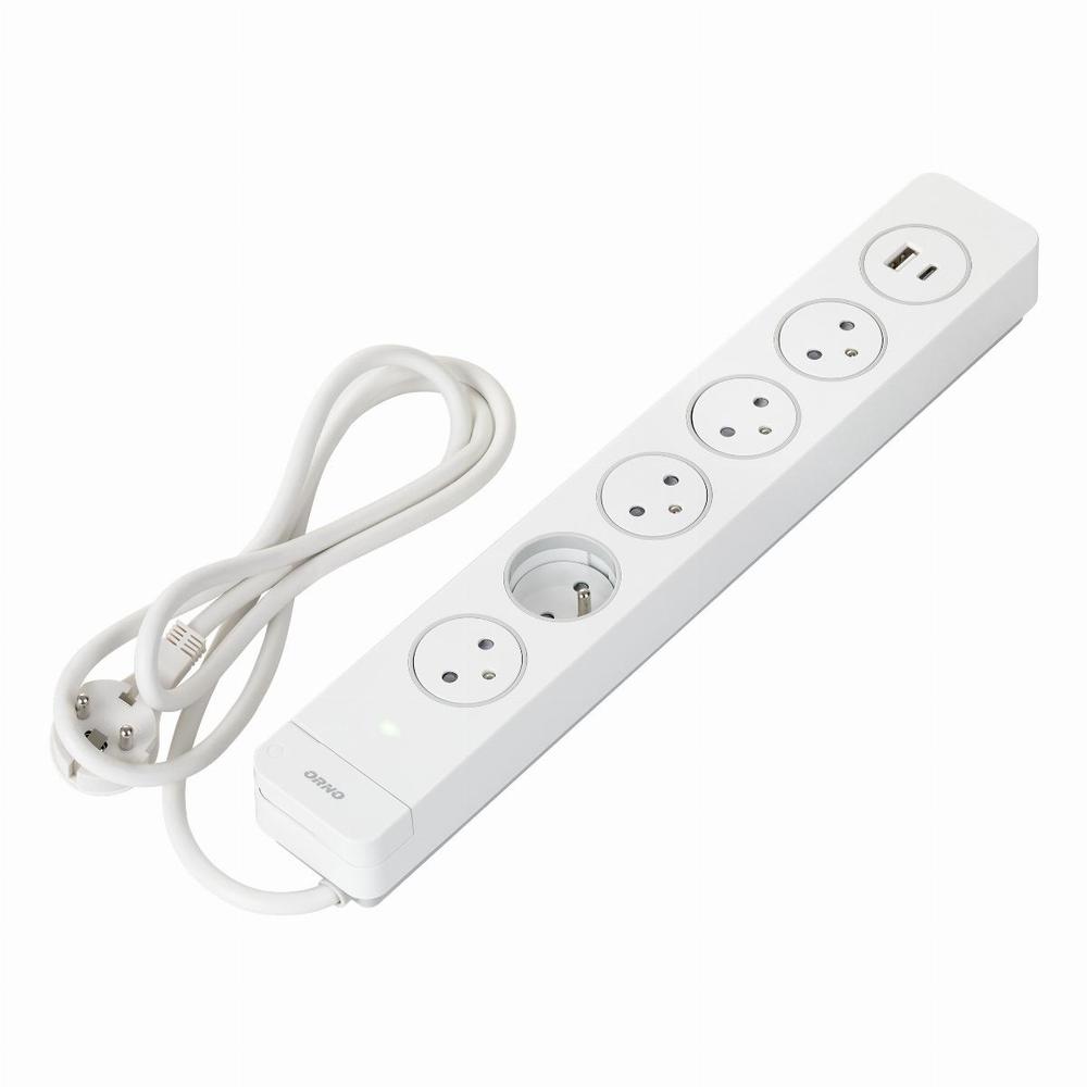 Listwa przeciwprzepięciowa, 5 gniazd 2P+Z typu EasyEject, kabel 3x1,5mm2, długość 1,5m, z wyłącznikiem podświetlanym dwutorowym