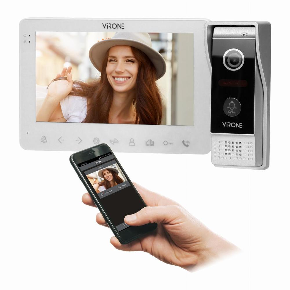 zestaw wideodomofonowy, bezsłuchawkowy, monitor 7"LCD, menu OSD, WI-FI + APP na telefon, z gniazdem na kartę pamięci TF, sterowanie bramą, biały, VIFAR