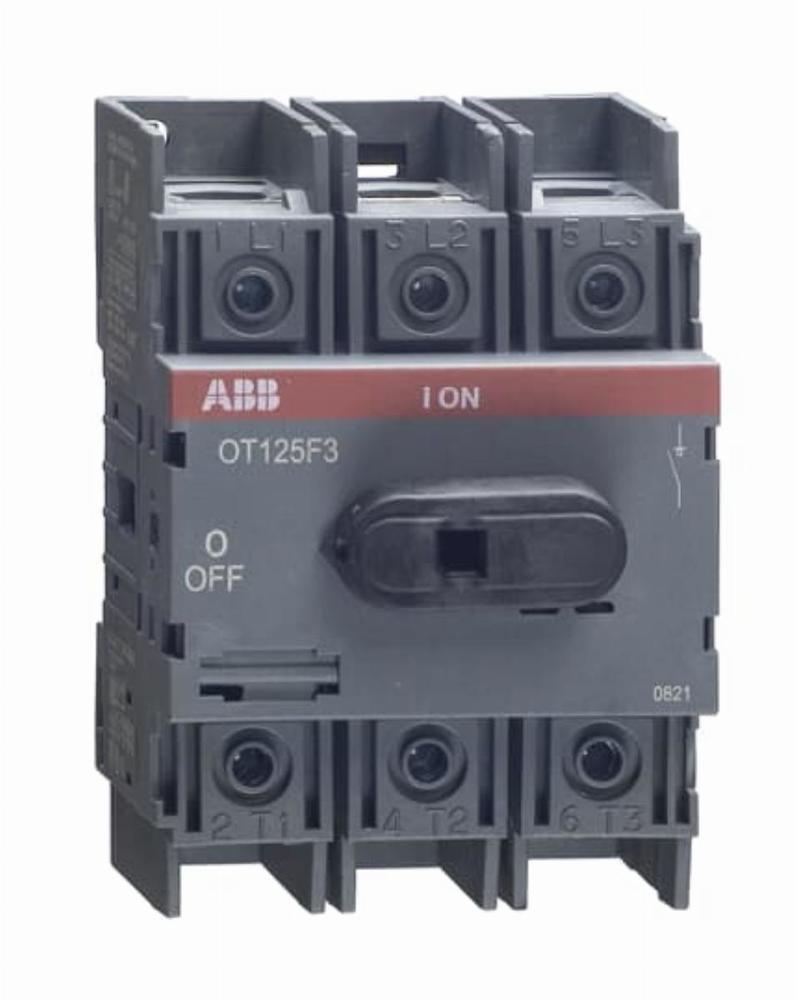 rozłącznik 125A 3P OT125F3 napęd z przodu, bez wałka i rączki, osłona zacisków IP20, montaż na płycie lub szynie DIN