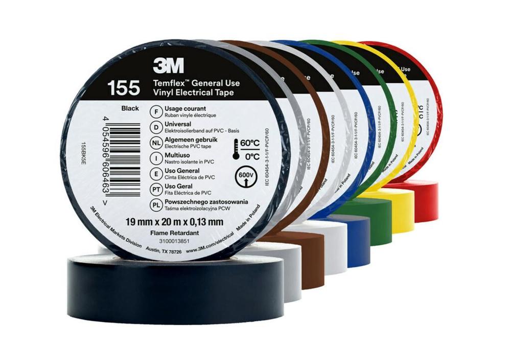 winylowa taśma elektroizolacyjna 3M™ Temflex™ 155, Pakiet Tęczowy, 19 mm x 20 m (komplet 10 sztuk)