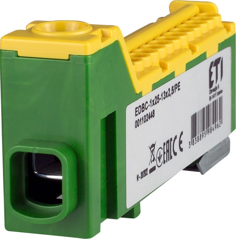 blok rozdzielczy 63A EDBC-1x25-13x2,5/PE (1x25mm2-13x2,5mm2) żółto-zielony