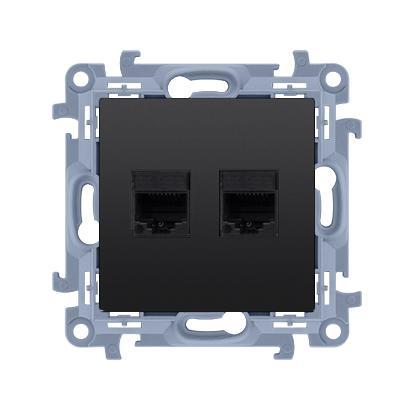 SIMON 10 gniazdo komputerowe podwójne RJ45 kategoria 5e (moduł); czarny mat