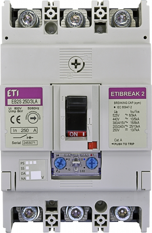 EB2S 250/3LA 250A 3p wyłącznik mocy 3P, 16kA, wyzw. TM (regul.termiczna i magnetyczna)