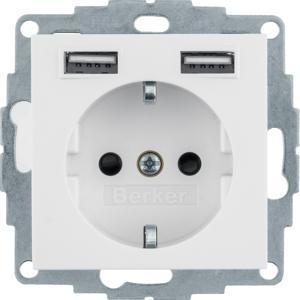 gniazdo SCHUKO B.x z gniazdem ładowania USB 2,4 A samozaciski  biały połysk