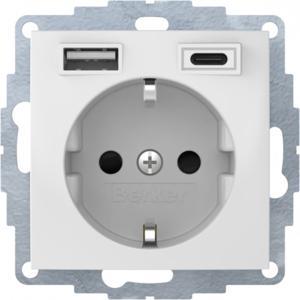 gniazdo SCHUKO B.x z ładowarką USB A+C 2.4/3.0 A; samozaciski biały połysk