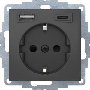 gniazdo SCHUKO z gn. ładowania USB A+C 2.4/3.0 A; samozaciski; antracyt mat B.x