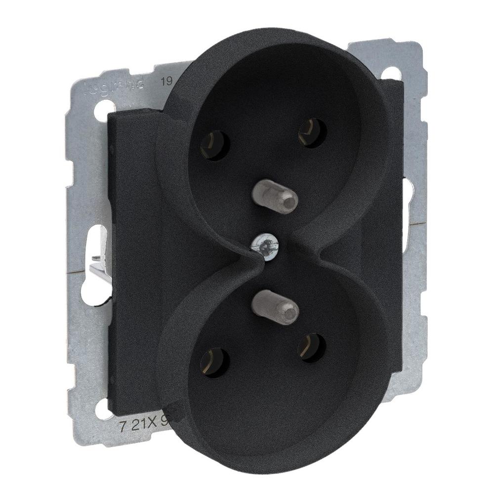 gniazdo SUNO 2X2P+Z - 16 A - 250 V~ - zaciski śrubowe - możliwość montażu w ramkach wielkorotynych, Czarny, Legrand