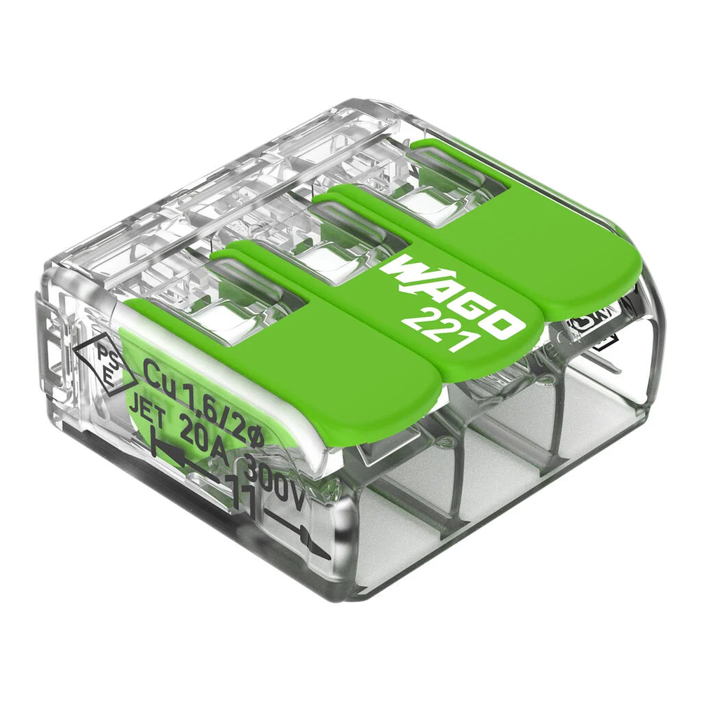 złączka instalacyjna GREEN RANGE 3x4 mm2 z dźwig.zielony  transparentny 50szt./opak 221-423 4066966345438