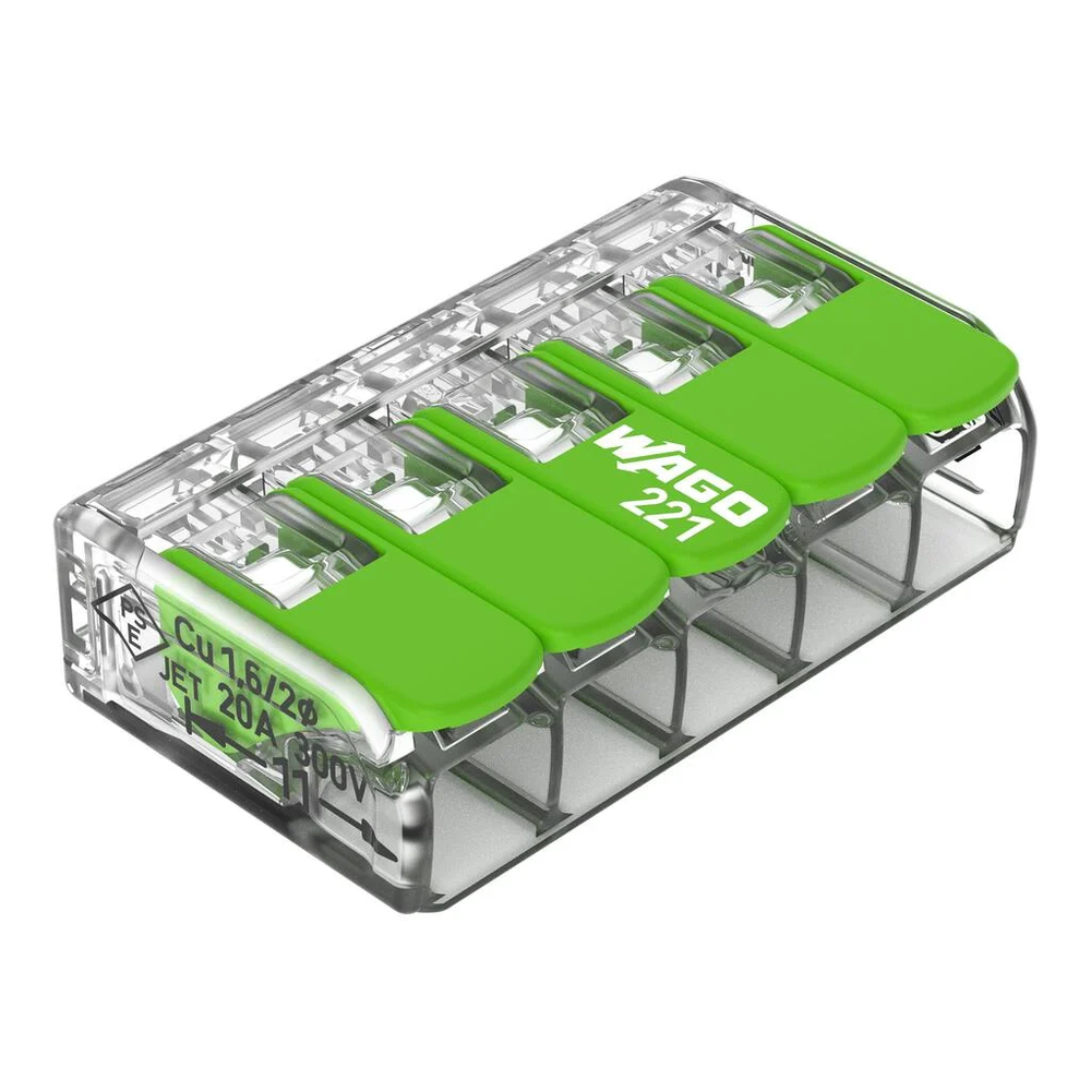 złączka instalacyjna GREEN RANGE 5x4 mm2 z dźwig.zielony  transparentny 25szt./opak 221-425 4066966345285