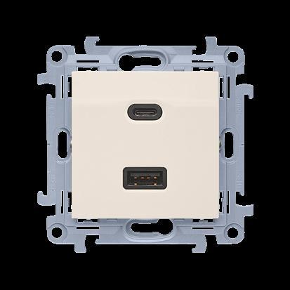 SIMON 10  ładowarka 2xUSB CA (moduł), ?3.1 A QUICK CHARGE, 5V DC, 230V; beżowy