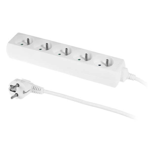 przedłużacz 5kr. gn. ECO; 5X2p+z; 10A; 1,5m; biały PS-570/1,5 E