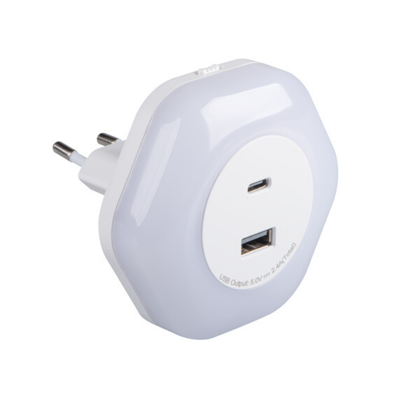 lampka wtykowa BOLA LED 2xUSB WW W