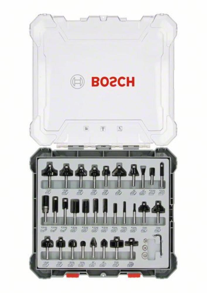 mieszany zestaw frezów, trzpień 8 mm, 30 szt. 30-piece Mixed Application Router Bit Set.