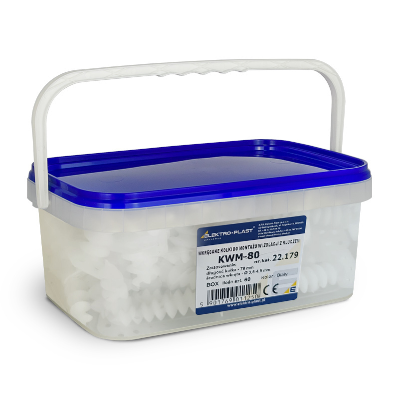 kołki wkręcane do montażu w izolacji z kluczem KWM-80 BOX (60 szt.) białe styropian