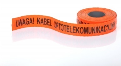 taśma pomarańczowa, nadruk: UWAGA! KABEL TELEKOMUNIKACYJNY szer.20cm (rolka 100m)