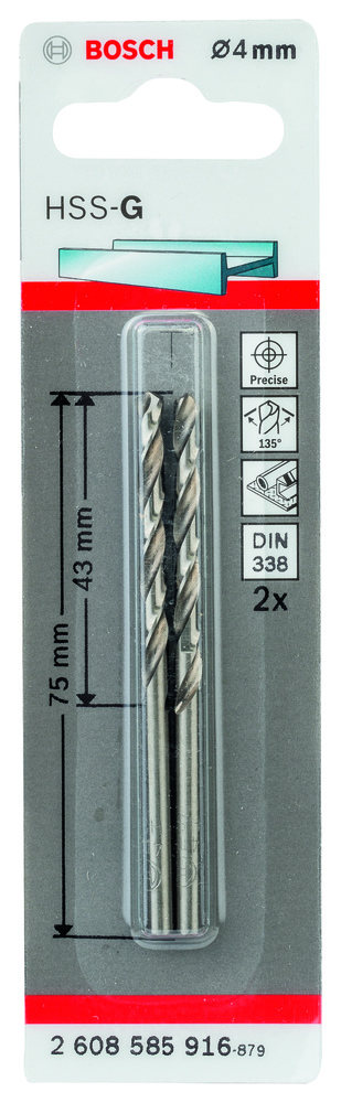 wiertła do metalu HSS-G, DIN 338 4 x 43 x 75 mm 2608585916