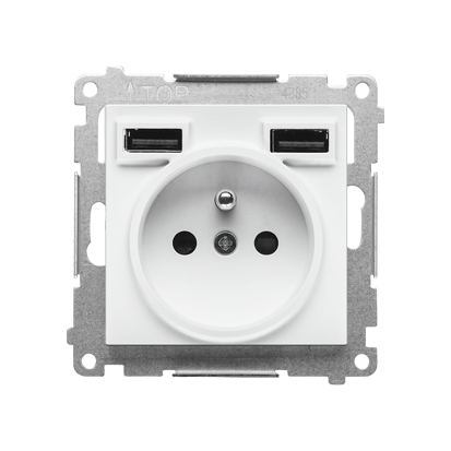 SIMON 55 gniazdo wtyczkowe z zintegrowaną ładowarką 2xUSB A (moduł), 2.1 A, 5 V DC, 230 V; biały mat