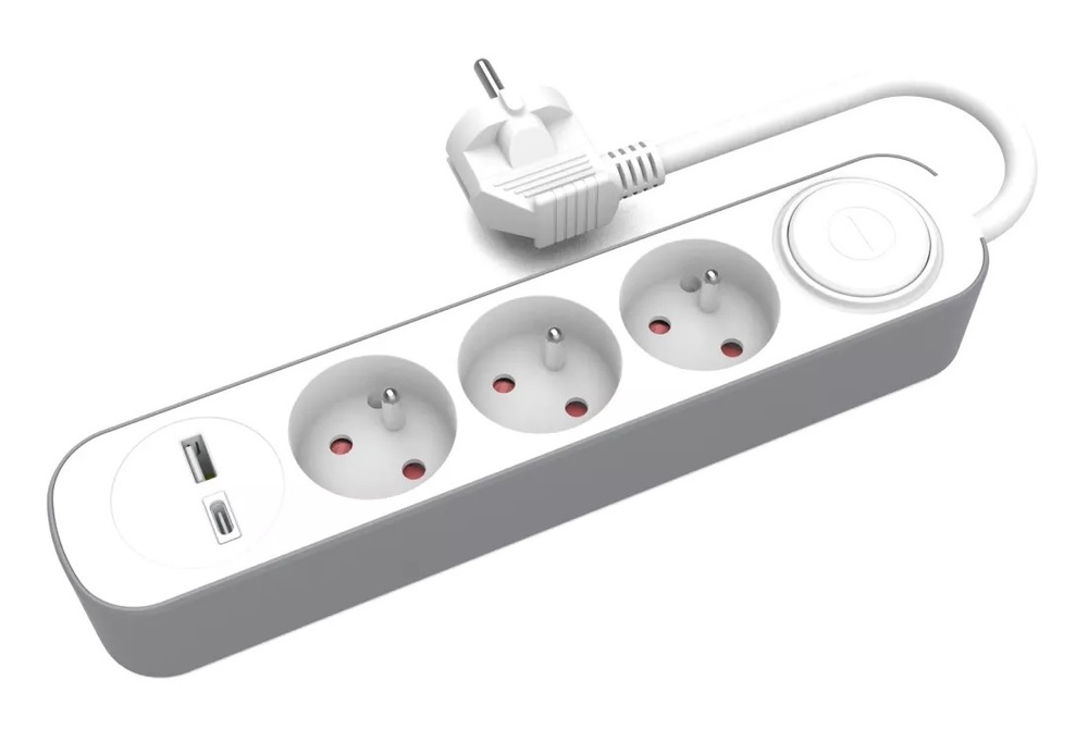 przedłużacz stały 3kr. gn. wtyczkowym i włącznikiem oraz gniazdami USB A, USB C, 1,5m PS-370WS+USBA+USBC/1,5 E