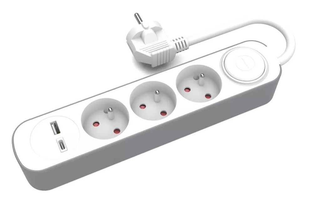 przedłużacz stały 3kr. gn. i włącznikiem wtyczkowym oraz gniazdami USB A, USB C, 3m PS-370WS+USBA+USBC/3 E