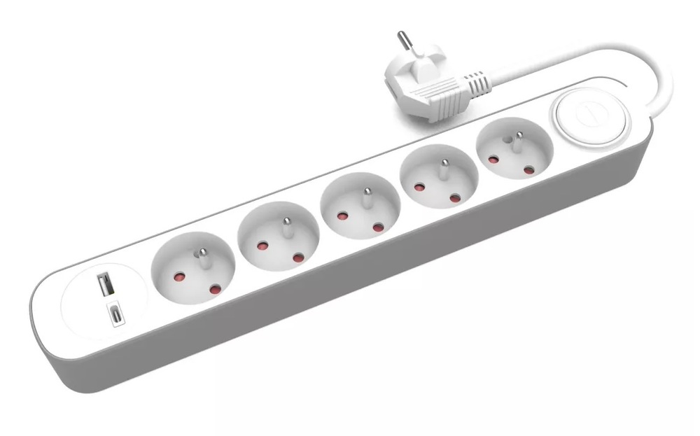 przedłużacz stały 5kr. gn. wtyczkowym i włącznikiem oraz gniazdami USB A, USB C, 3m PS-570WS+USBA+USBC/3 E