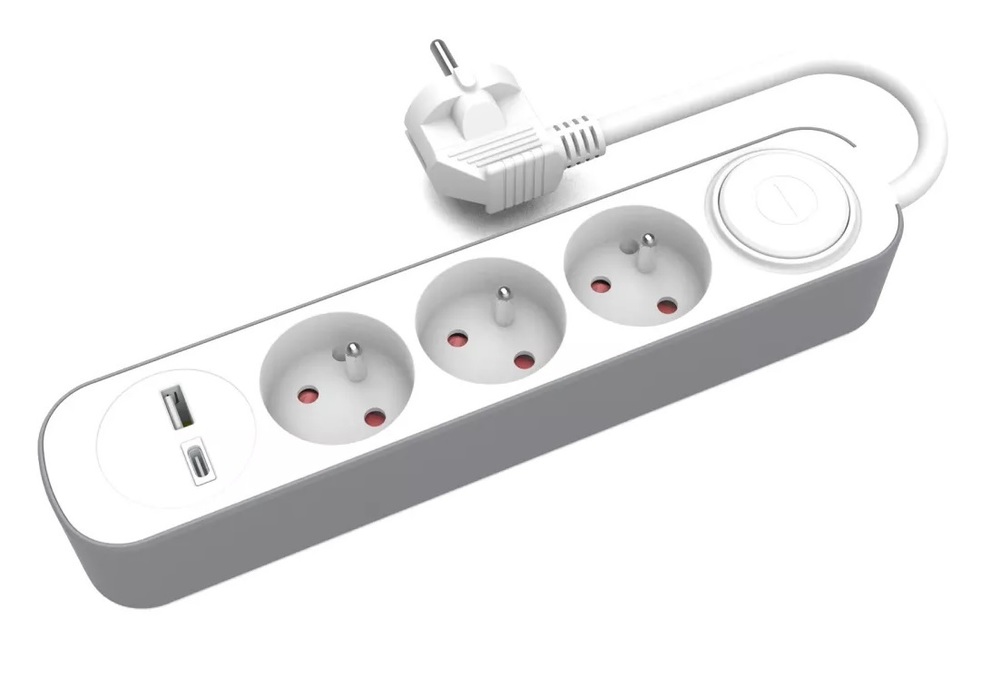 przedłużacz stały 3kr. gn. wtyczkowym i włącznikiem oraz gniazdami USB A, USB C, 5m PS-370WS+USBA+USBC/5 E