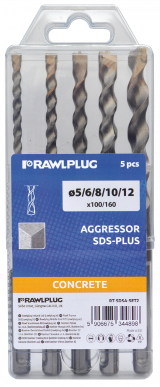 zestaw wierteł 5,6,8,10,12x100x160 AGGRESSOR SDS plus (op= 5szt.)