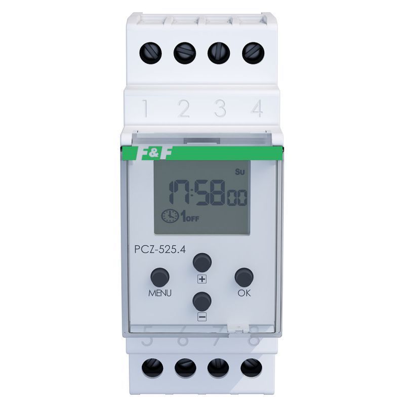 zegar sterujący PCZ-525.4 programowalny, astronomiczny z programowalną przerwą nocną, 1-kanałowy, programowalny przez NFC ANDROID i iOS