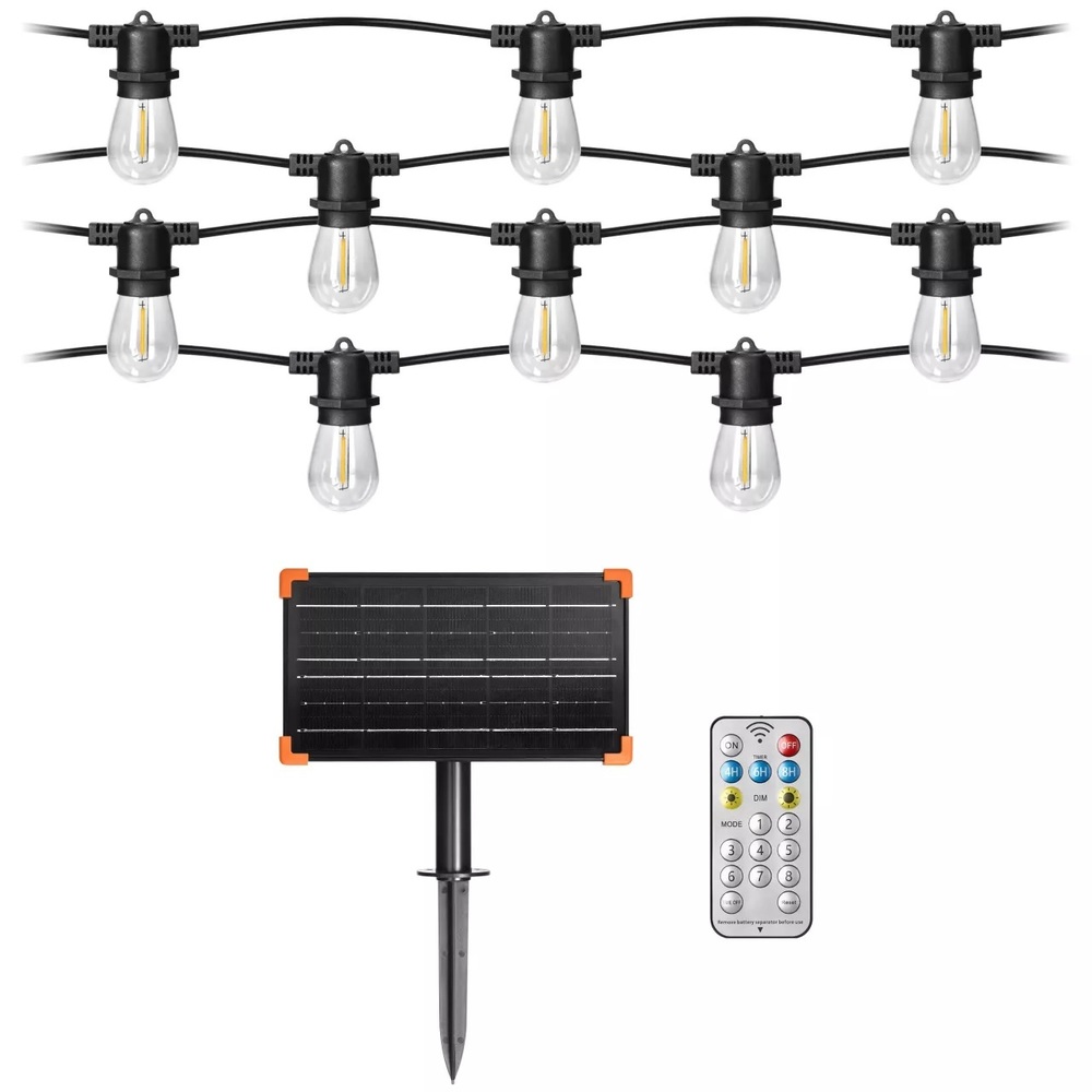 girlanda oświetleniowa solarna - 1 sznur 20 m (20 opraw) + 20 żarówek LED 0,1W E27, 3000K + 1 żarówka gratis