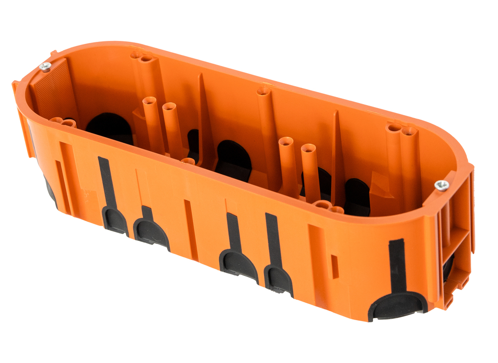 puszka podtynkowa ProDuo potrójna, głęboka60mm, fi68, łączeniowa, z wkrętami, wiatroszczelna,
 pomarańczowa, IP30