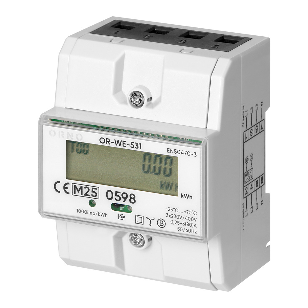 licznik energii elektrycznej 3-fazowy, 80A, MID, 3 moduły, DIN TH-35mm