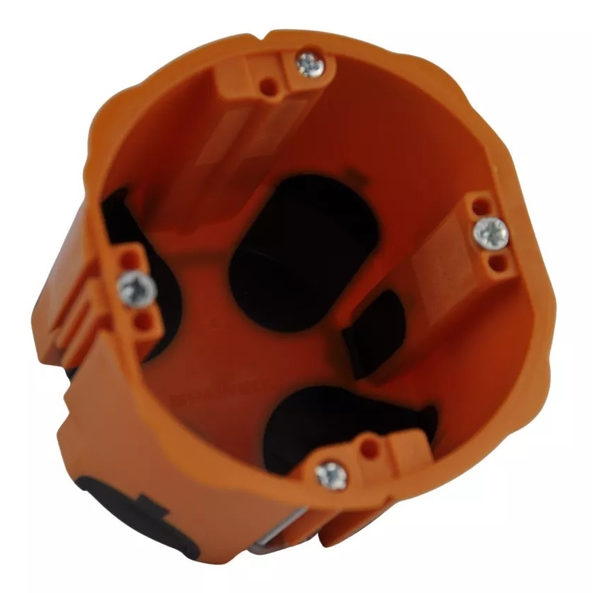 puszka do pustych ścian PRIMEBOX, głęboka 60mm, fi74, łączeniowa, z wkrętami, wiatroszczelna, bezhalogenowa, pomarańczowa 650st C, IP30