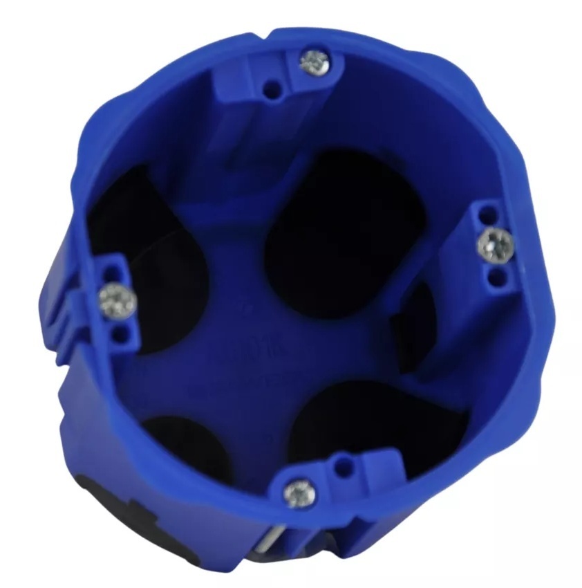 puszka do pustych ścian PRIMEBOX, głęboka 60mm, fi74, łączeniowa, z wkrętami, wiatroszczelna, bezhalogenowa, niebieska 850st C, IP30