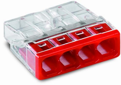 złączka instalacyjna COMPACT 4x2,5mm2 do puszek przezroczysty/czerwony