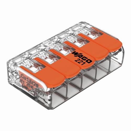 złączka instalacyjna COMPACT uniwersalna 5x4mm2 z dźwig.pomarańczowy przezroczysty 25szt/opak
