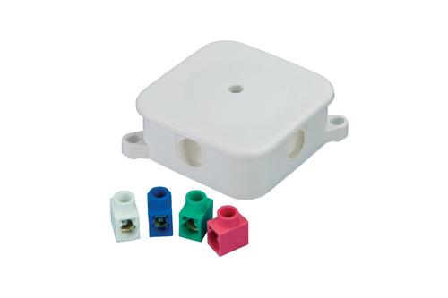 Puszka instalacyjna natynkowa hermetyczna P-2 z pojedynczymi złączkami kolorowymi 4 x 2,5mm2, IP44