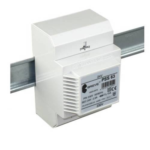 transformator PSS 63 230/24V jednofazowy IP30 na szynę DIN TH-35 w obudowie modułowej z zabezpieczeniem