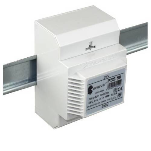 transformator PSS 50 230/24V jednofazowy IP30 na szynę DIN TH-35 w obudowie modułowej z zabezpieczeniem