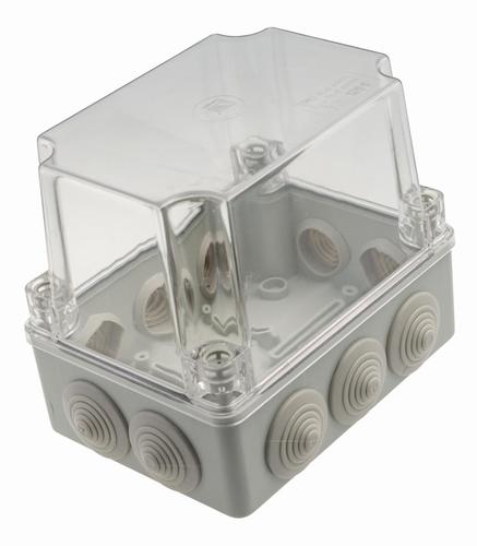 puszka hermetyczna 150x110x140, 10 dławików IP65 wysoka, pokrywa przeźroczysta