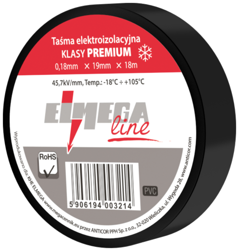 ELECTRIX 200 PREMIUM taśma elektroizolacyjna PCV 0,18 mm x 19 mm x 18 m czarny